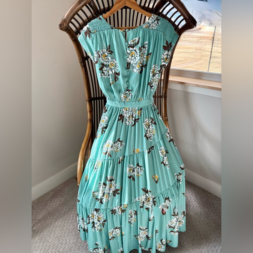 Free People Green Pleated Off-the-Shoulder Maxi Dress